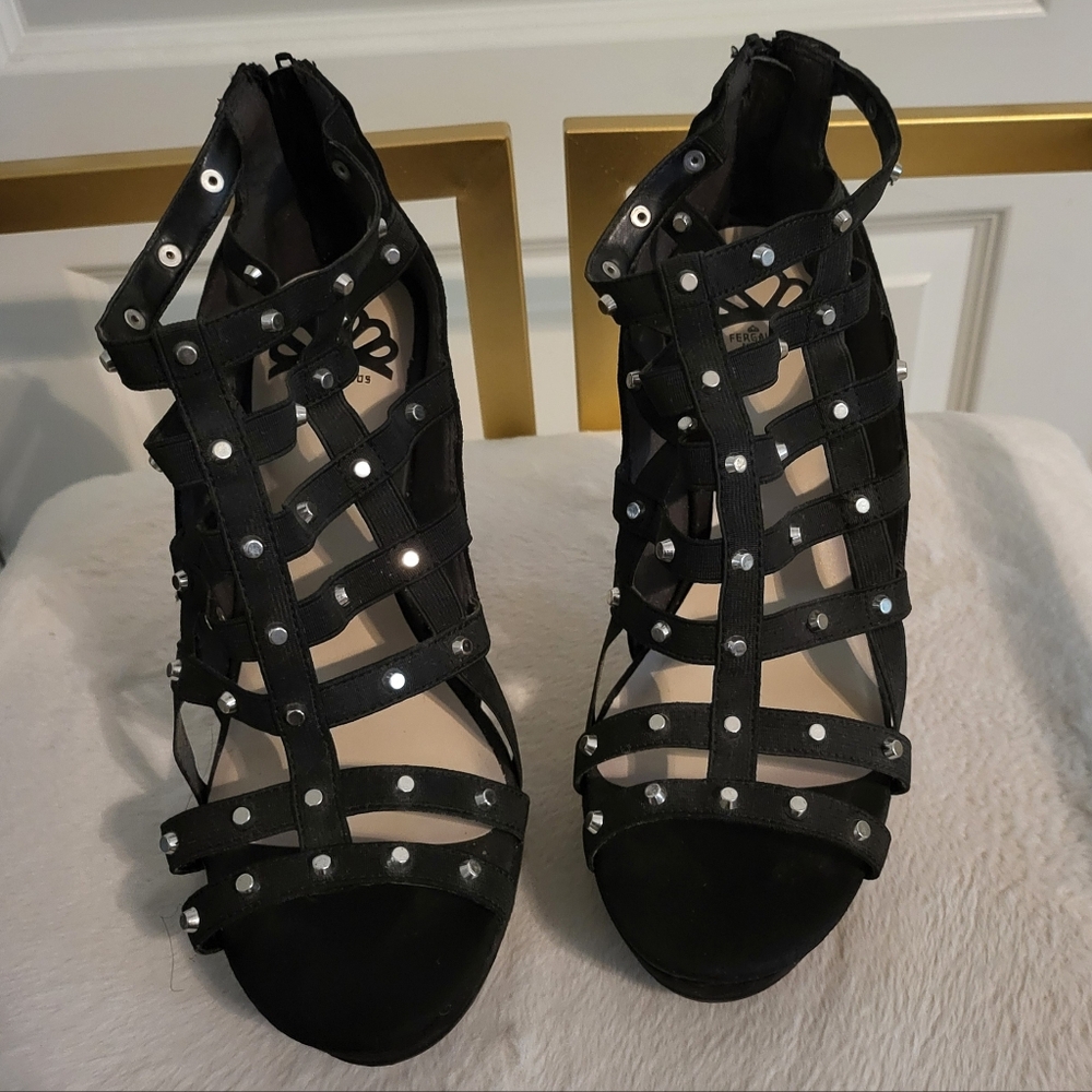Fergalicious Black Heeled Sandals, Size 11